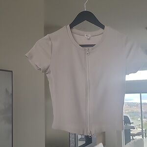 Garage Beige Short Sleeve Zip-Up Tee